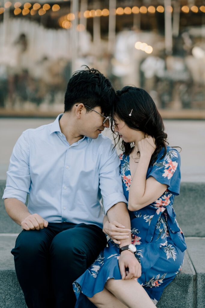 5 best DUMBO Brooklyn photography locations. Engagement Photography in front of Jane's Carousel