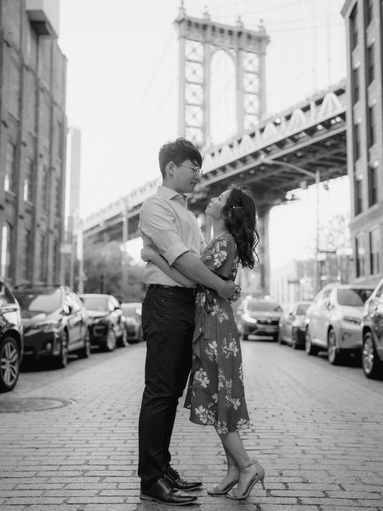 5 best DUMBO Brooklyn photography locations. Engagement Photography at Water Street under the Manhattan Bridge